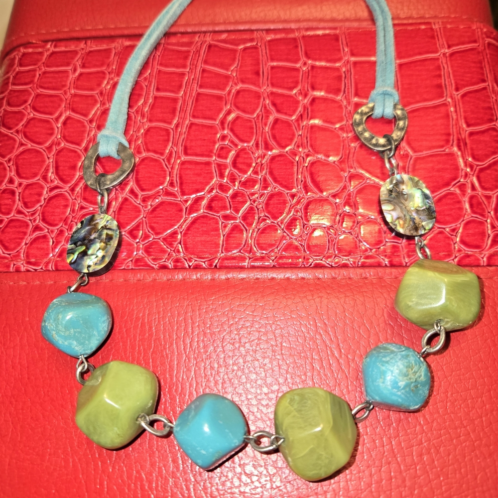Blue & Olive Bead Statement Necklace - Women Jewelry